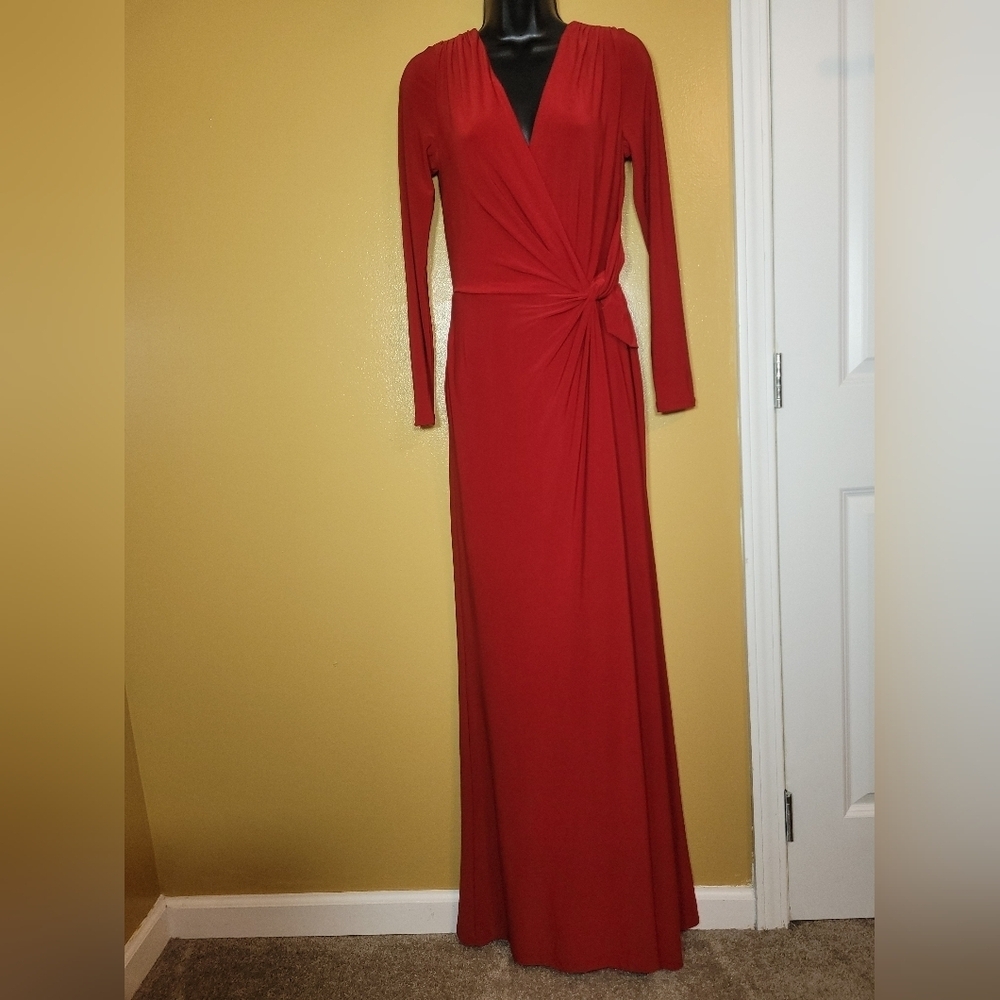 Lauren Ralph Lauren Evening Red Jersey Long Sleeve Maxi Dress Sz 4